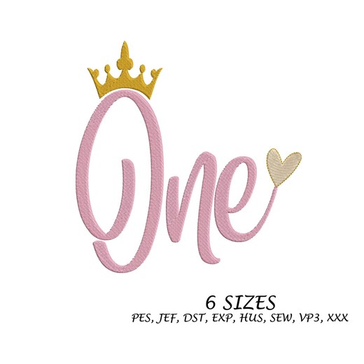 Baby 1 St Birthday Machine Embroidery Design, Girl 1 Crown, Digital File, 7 Sizes, - Etsy