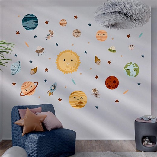 Friendly Planets Wall Decal - Educational Wall Sticker – Peel and Stick - Etsy
