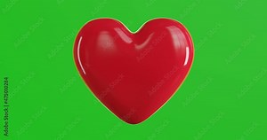 3d red heart rotation animation on green screen background,4k video