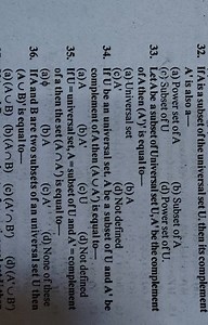 If A is a subset of the universal set U. then its complement A′... | Filo