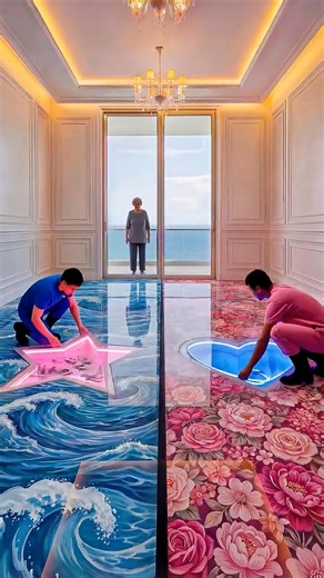 Blue vs Pink Epoxy Floor Transformation | Heart & Star Hidden Design Reveal 😱😱
