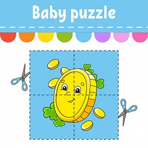 Baby puzzle. Easy level. Flash cards. Cut and play. Color activity...