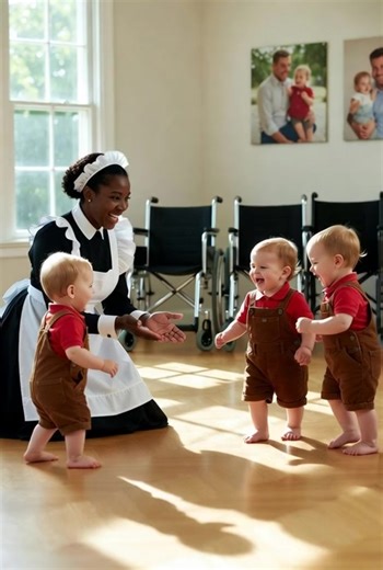 BILLIONAIRE INSTALLED CAMERA TO WATCH HIS PARALYZED TRIPLETS—WHAT HE SAW THE MAID DOING SHOCKED HIM He opened the security app expecting to catch her slipping up. 11 caregivers before her had failed, stolen from him, betrayed him, left his sons worse than they found them. So when he saw those three wheelchairs sitting empty in the middle of the living room, his stomach dropped. Then he saw them. His three paralyzed sons standing, taking steps, walking toward her outstretched arms. Andrews phone 