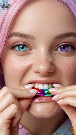 Woman eating colorful candy #asmr #satisfying