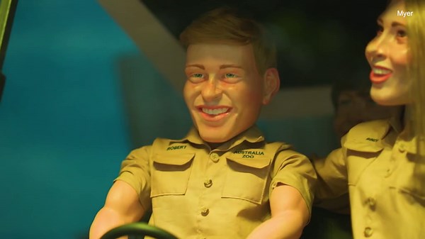 Christmas window display by Myer features Irwin family