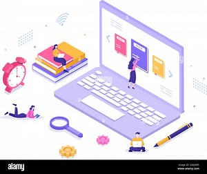 Online Library Digital Education Background with Distance Learning, Recorded Classes, Video Tutorial to Gain Knowledge. Flat Vector Illustration Stock Vector Image & Art - Alamy