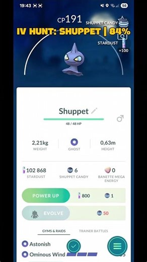 Pokémon GO IV Hunt Series: Shuppet | 84%