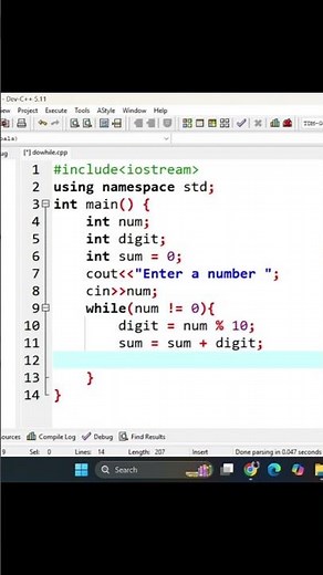 Calculate Sum of Digits in a Number in C++ | While Loop Example | C++ Programming Short