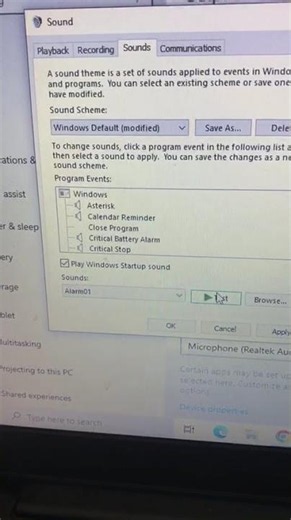 I played the first alarm of Windows 10 (Alarm01)