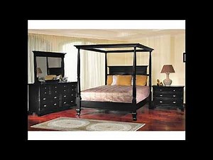 5 pc antique black finish wood queen canopy bedroom set