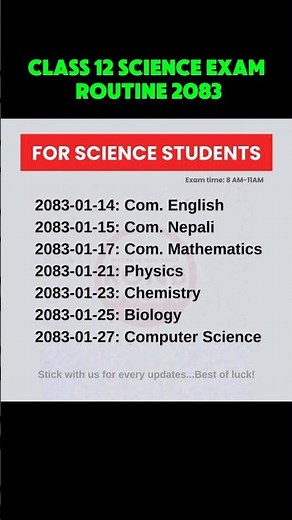 Class 12 New Exam Routine 2083 | NEB Class 12 Science Exam Routine 2083 #class12 #Class12Science