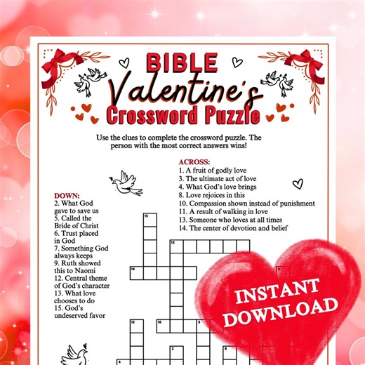 Bible Valentine's Crossword Puzzle | Printable for Church, Family, Sunday School Ministry Activity - Etsy
