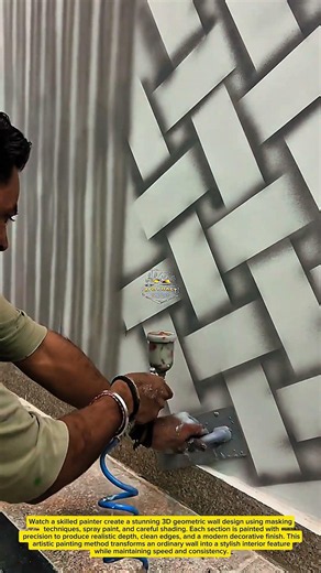 Amazing Wall Painting Technique | Creating a Modern 3D Geometric Design