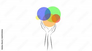 autism symbol. tree of balls. hands hold balls. 4K video illustration.