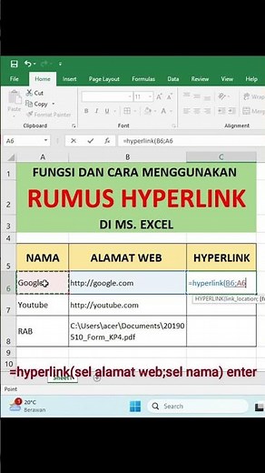Cara cepat menggunakan Rumus / Formula HYPERLINK di Excel #belajarexcel #exceltips #excelindonesia