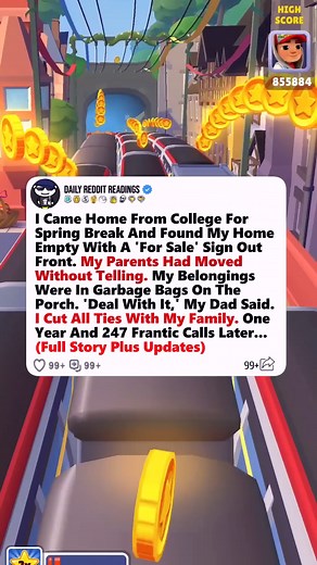 31K views · 415 reactions | I Came Home From College For Spring Break And Found My Home Empty With A 'For Sale' Sign Out Front. My Parents Had Moved Without Telling. My Belongings Were In Garbage Bags On The Porch. 'Deal With It,' My Dad Said. I Cut All Ties With My Family. One Year And 247 Frantic Calls Later...#reddit #redditstories #storytime #redditreadings #askreddit | Yeti45 | Facebook