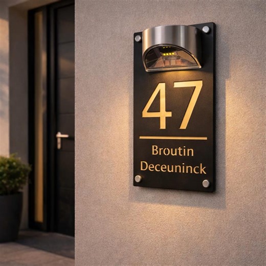 Personalized House Number Sign With Solar LED, Modern Address Plaque Outdoor, Custom House Sign, Waterproof Wall Mounted Address Sign - Etsy