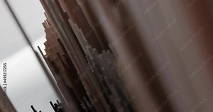 (3 in 1) 3D animation of a cluster of vertically displaced columns slowly flattening down viewed from three different angles. Shot composed with copy space. Can also be used in reversed-time.