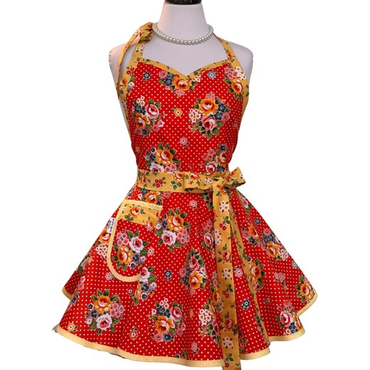 Vintage‑style Sweetheart Apron - Red Floral Pin‑up Kitchen Apron - Etsy