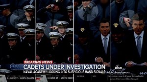CADETS UNDER INVESTIGATION: West Point and the Naval Academy are looking into hand signs - often associated with “white power” - flashed by students during a televised report at the Army-Navy football game. Trevor Ault reports. https://abcn.ws/34pZKQa | ABC World News Tonight with David Muir