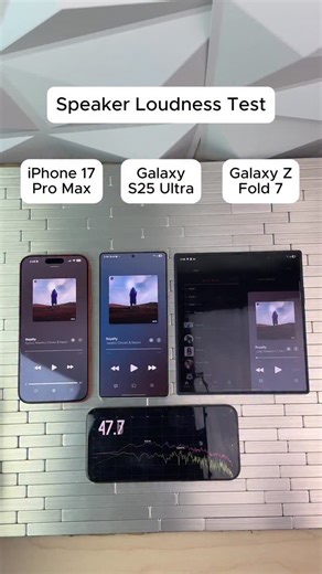 Custom Adventurist on Instagram: "Speaker Loudness Test 🔊 S25 Ultra vs Z Fold 7 vs iPhone 17 Pro Max! Wait Until the End 👀 #iPhone17ProMax #GalaxyS25Ultra #ZFold7 #Samsung #iPhone #Tech #SoundTest #Smartphones #Audio #Comparison #FlagshipBattle"