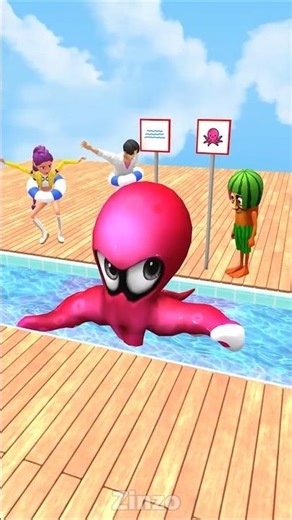 Funny Pool Battle: Octopus vs Rumi & Jinu Vs Tung Tung Watermelon! 😂#zinzo #kpopdemonhunters #meme