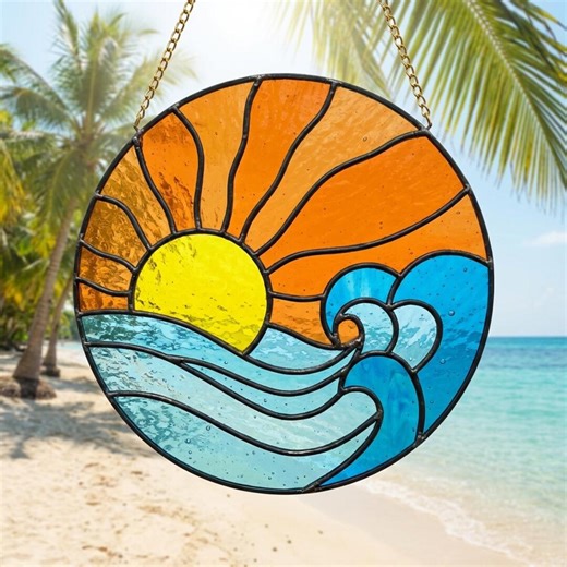 Sea Wave Stained Glass Pattern - Ocean Suncatcher, Beach Decor (pdf, Svg, Png) - Etsy
