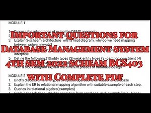Database Management System important questions for VTU exam 2022 scheam 4th semester BCS403