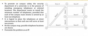 Formulate as Integer Program: Emergency Telephones on CampusT... | Filo