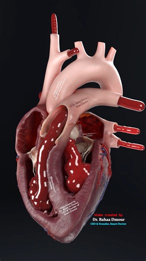 Smart Doctor on Instagram: "3D Cardiac Cycle Animation 💓 - - An in-depth visual exploration of the human heart's internal structure. This video highlights the four chambers, valves, and major blood vessels (Aorta, Pulmonary Artery, and Vena Cava), demonstrating the rhythmic flow of oxygenated and deoxygenated blood through a high-quality 3D medical simulation. For anyone who is confused by the blue color: this “blue” blood is actually dark red in real life. We simply color it blue here to clear