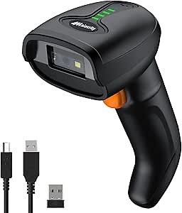 Alacrity Wireless Bluetooth Barcode Scanner 1D Laser Cordless Barcode Scanner,Versatile One-to-one Mode or More-to-one Mode Handhold Bar Code Scanner with Battery Level Indicator
