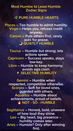 Most to Least Humble Zodiac Signs 🌙✨