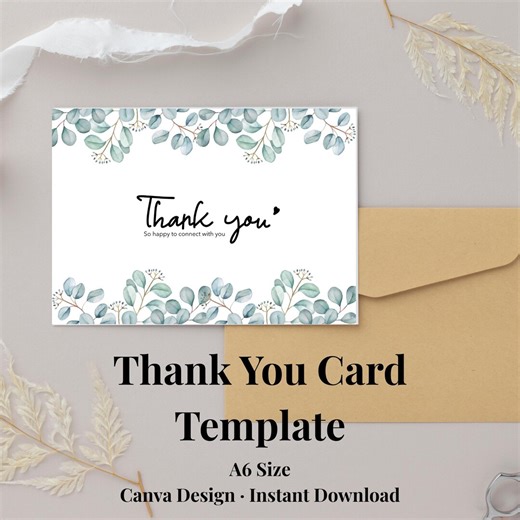 Eucalyptus Thank You Card Template A6, Editable Canva Template, Greenery Card, Small Business Insert, Printable Thank You Note - Etsy