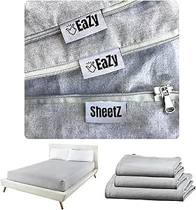 Eazy Sheetz®: Fitted Sheets That Won't Pop Off | Zipper Sheets, Stay-On Sheets, Fitted Zipper Sheets, Zip On Sheet Design (Gray) Crisp Cotton - Queen 60X80X12 Standard (11-13 inch Depth) STQ12G