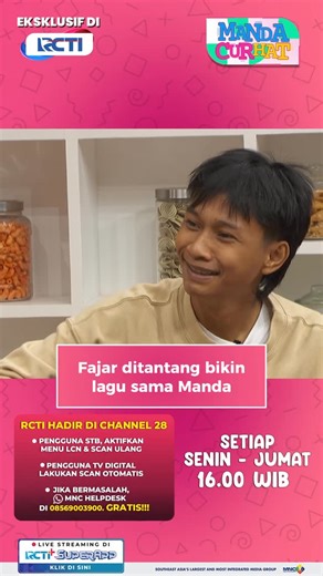 Official RCTI on Instagram: "Kira-kira berhasil gak ya Fajar bikin lagunya? Saksikan 𝗠𝗮𝗻𝗱𝗮 𝗖𝘂𝗿𝗵𝗮𝘁 setiap Senin - Jumat pukul 16.00 WIB eksklusif hanya di RCTI 𝐍𝐨𝐧𝐭𝐨𝐧 𝐭𝐚𝐲𝐚𝐧𝐠𝐚𝐧-𝐭𝐚𝐲𝐚𝐧𝐠𝐚𝐧 𝐭𝐞𝐫𝐎𝐊𝐄 𝐑𝐂𝐓𝐈 𝐝𝐢 𝐜𝐡𝐚𝐧𝐧𝐞𝐥 𝟐𝟖 RCTI Hadir di CHANNEL 28, ikuti cara mudahnya: * Aktifkan LCN lalu scan ulang STB Kamu * Scan otomatis TV Digital Apabila masih bermasalah dengan siaran @officialrcti ditempat kamu? Silahkan cek link berikut ya ⬇️⬇️⬇️ https://bit.ly/Lay