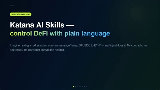 Katana AI Skills control DeFi with plain languageMost people stay away from DeFi because it's complicated. Contracts, addresses, functions it feels like you need a developer degree just to swap tokens. Katana Skills fixes that.What is it?Katana is a DeFi blockchain trading, lending, staking, futures, all without a bank or broker. Skills are plain knowledge files you drop into your AI agent (Claude, Cursor, Codex, LangChain any of them). Once loaded, your agent understands the entire protocol and