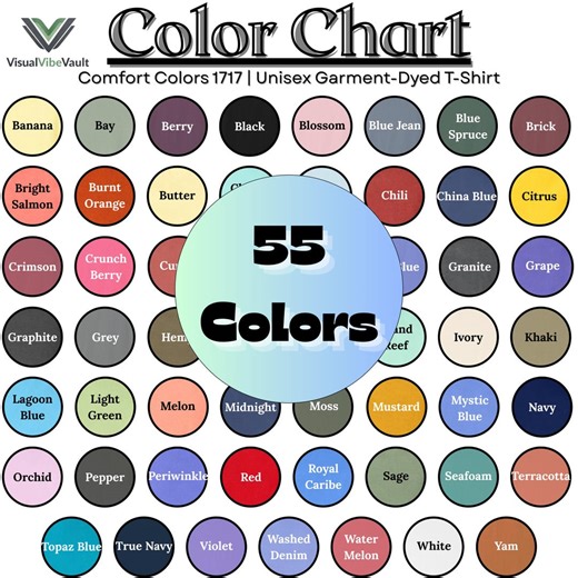 Comfort Colors 1717 Editable Color Chart | 55 Colors | T-shirt Color Guide | Printable Swatch Card | Digital Download - Etsy