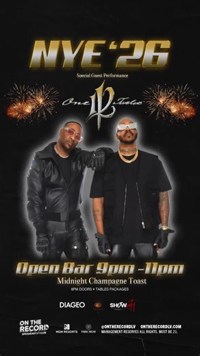 On the Record on Instagram: "NYE at @ontherecordlv — this one’s certified. R&B supergroup @theofficial112 live on stage. Legendary catalog, elite harmonies, and a performance built for a midnight countdown. Every hit a floor-filling anthem! 🥂 9–11PM open bar 🍾 Midnight champagne toast ✨ Powered by @titosvodka & @diageo 🎉 @djpjay commanding the Main Room 🎇 @goldenchyld07 ringing in the countdown on the Patio 🪩 @djkriscut curating the Parlor all night Close the year strong. Start the next one