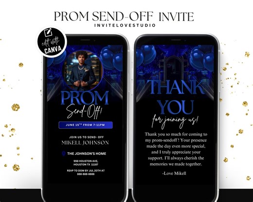 Digital Prom Sendoff Template, Editable Men Prom Party Sendoff Invitation, Prom King Send off Flyer, Blue Prom Party Announcement - Etsy