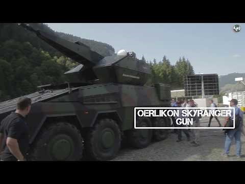 Rheinmetall Oerlikon Skyranger Boxer Twin gun 35mm GDF009 live firing - Air Defence Days 2018