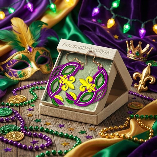 FSL Mardi Gras Mask Earrings Machine Embroidery Design Download, Free Standing Lace Digital Embroidery Files for Carnival Earrings #A74 - Etsy