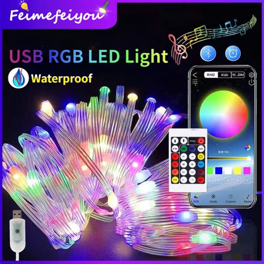 Bluetooth Voice control usb LED Strip Light RGB Waterproof Flexible Ribbon blinking fairy lights Sync to Music 5M 10M with remote control decoration lighting for room | Lazada PH