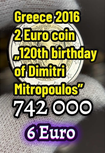 #creatorsearchinsights Greece 🇬🇷 , 2 Euro coin “120th birthday of Dimitri Mitropoulos” 2016. The design of the 2 Euro coin