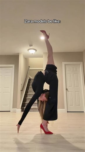 Melaniia Tur on Instagram: "@zara the first move and the pants falling down are simply legendary 😮‍💨 #flexibility #stretching #talent #fashion #gymnastics"