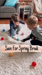Wondering how you are going to keep your kids entertained during Spring Break? Try a few of these ideas! 1. Team Ball Pickup: cut a slit in a cup and hot glue a popsicle stick inside the slit. Have your kids work together to pick up the balls (idea from: @oyunlarlaetkinlik) 2. Ball launch: blow up a trash bag and tie it closed. Smack the bag to launch balls. (Idea from: Pinterest) 3. Ping Pong Challenge: tape a container (we used a milk jug) to a hat and try to catch ping pong balls inside (idea