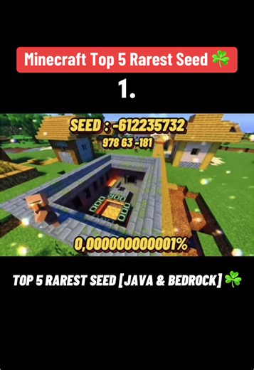 Minecraft TOP 5 Rarest Seed [JAVA & BEDROCK] ☘️ #Minecraft #MinecraftSeed #RareSeed #DuoSeed #Gaming #MinecraftBuilds #MinecraftWorld #EpicFind #MinecraftCommunity #MinecraftExploration #FYP #LuckySeed #Herobrine #MinecraftDiscoveries #TagYourFriend #GamerLife #MinecraftTips #MinecraftAdventure #MinecraftChallenge #InsaneSeed