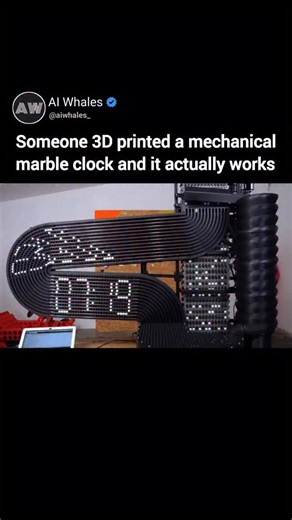 AI | Technology on Instagram: "This creator spent months trying to build a fully working mechanical marble clock using nothing but 3D printed parts. What looked simple at first quickly turned into a massive challenge. Tracks jammed, lifts failed, and whole sections had to be reprinted and hand-finished just to get the timing right. After countless fixes, the lift system and gravity circuit finally started running the way he imagined. Now he’s working on the marble selector, pushing to finish the