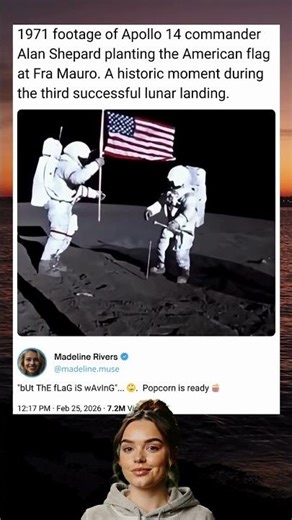 1971 footage of Apollo 14 commander Alan Shepard planting the American flag at Fra Mauro...