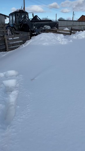 Blue Tractor Snow Removal in Rural Landscape