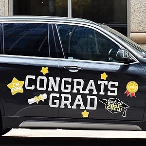 2025 Graduation Car Decorations - Congrats Grad Magnetic Banners for Car Parade Signs - White Graduation Party Decor